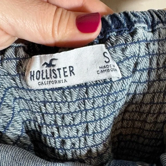 Hollister Woman’s Denim Blue Jumper Dress Button Up Tie Waist Sz S - Picture 5 of 8